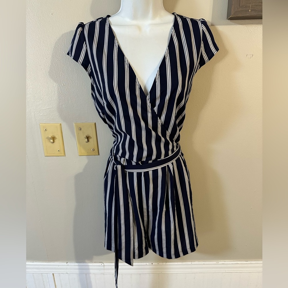 Striped V-Neck Wrap Romper